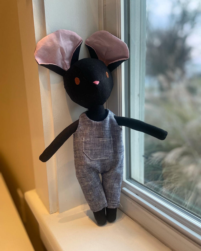 Black Mouse in Denim Overalls